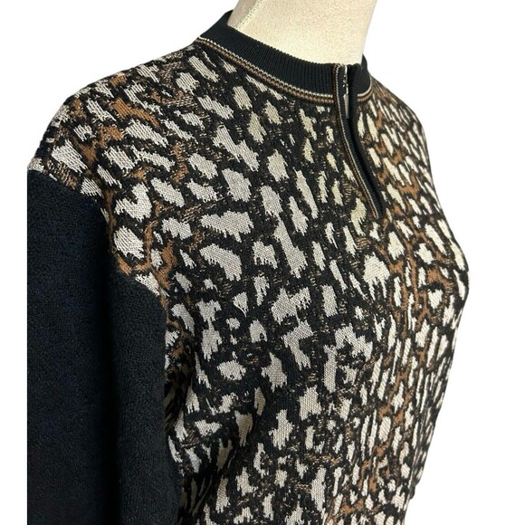 Vintage R Martegani Womens Wool Blend Animal Print Brown Black Sweater Italy M ? - Picture 5 of 11